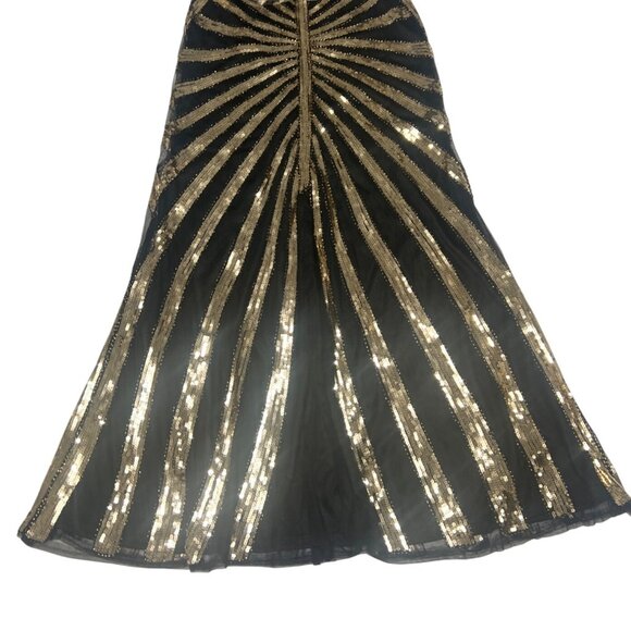Fundaisy 1920 Long Gown Sequin Maxi Dress Black Gold Costume Size Small - Picture 4 of 12